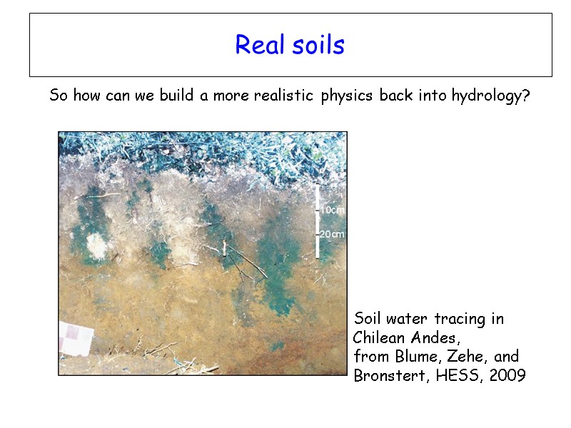 Real soils So how can we build a more realistic physics back into hydrology?